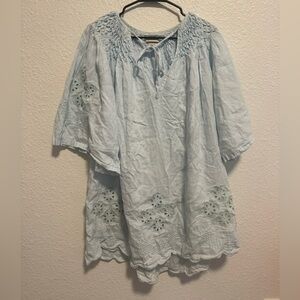 Innika Choo chambray linen‎ smocked eyelet dress